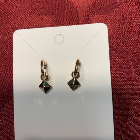 Forever 21 gold hoops with 3D dangle, post backs NWOT - Picture 2 of 2